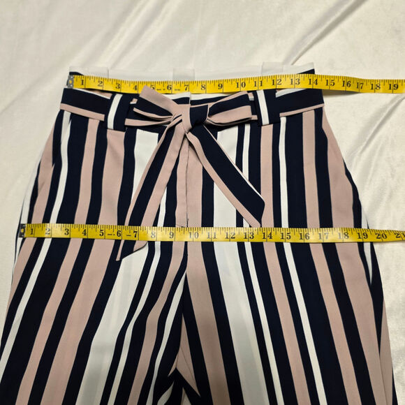 Express Ankle High Rise Striped Paperbag Pockets Sash Tie Pants, Size 6 Regular - Picture 5 of 6